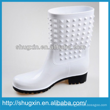 Shugxin White Household Women's High rubber rain Wellies Low Heel B-819